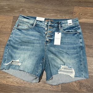 Judy Blue Medium Blue Button-Fly Distressed Jeans